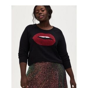 Like new Torrid Womens 3X Black Lip Print Cotton Pullover Lng SLEEVE SWEATER